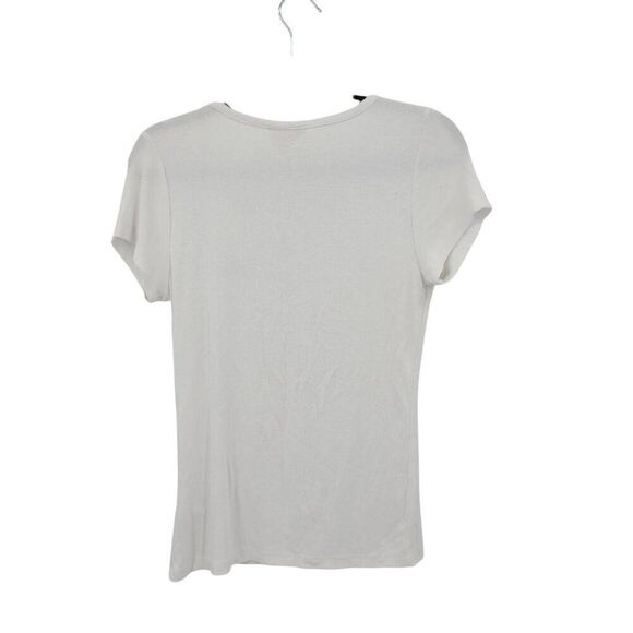 Y2K Guess White Ribbed Womens Short Sleeve V-neck Top Sz M Black Logo Stretch - Picture 5 of 14